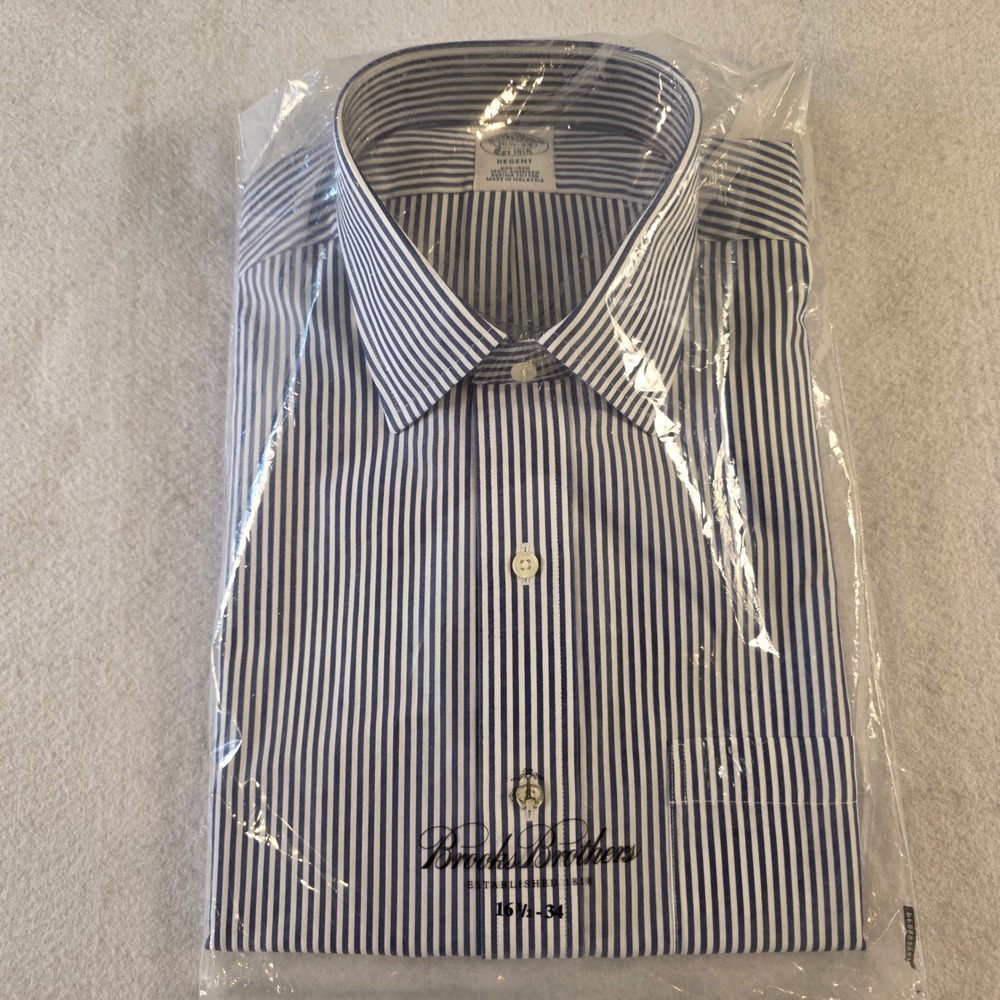 Brooks Brothers Regent Non-Iron Supima Cotton Striped Dress Shirt 16.5-34 Blue